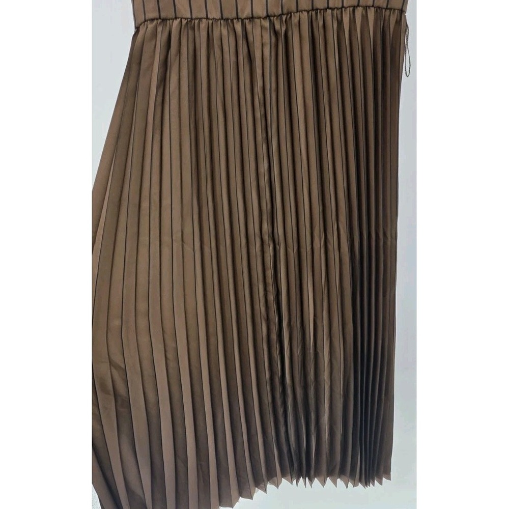 AMOUR VERT CAMBRIA DRESS WOMENS SMALL BRONZE OLIVE PINSTRIPE PLEATED MIDI NEW!! - Picture 8 of 15